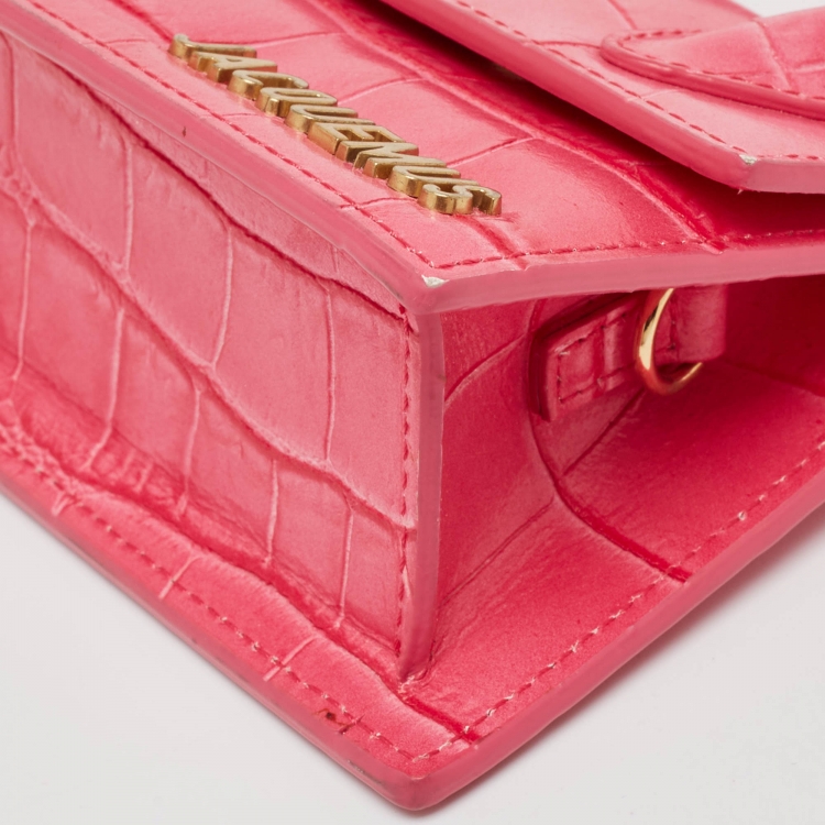 Pre Owned Jacquemus Pink Croc Leather Mini Le Chiquito Top Handle Bag