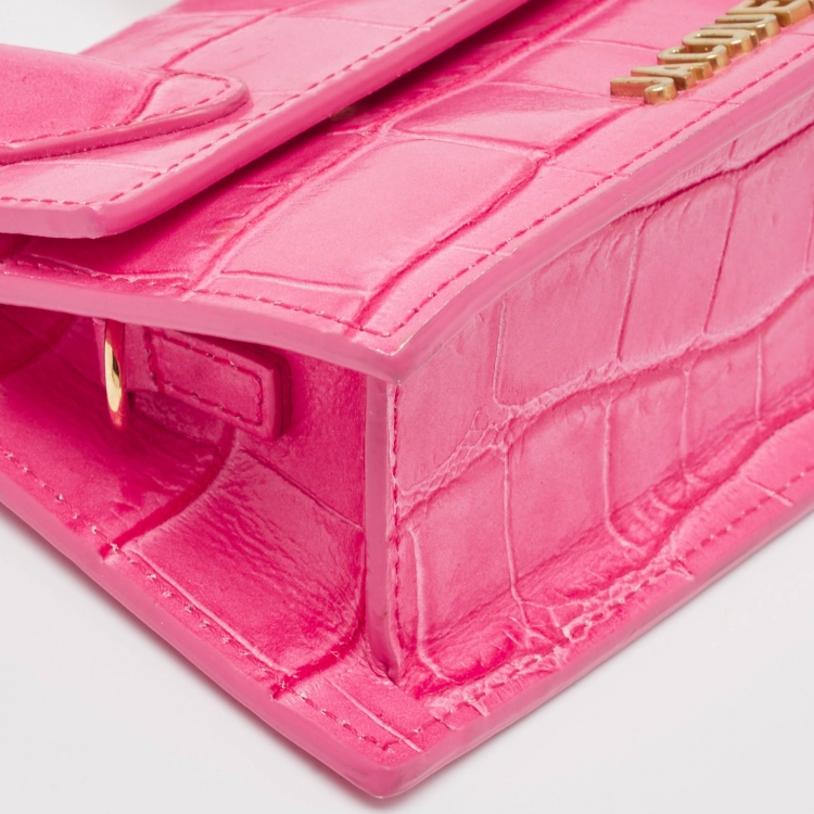 Pre Owned Jacquemus Pink Croc Leather Mini Le Chiquito Top Handle Bag