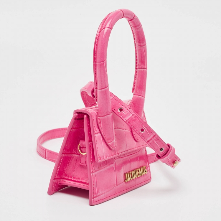 Pre Owned Jacquemus Pink Croc Leather Mini Le Chiquito Top Handle Bag