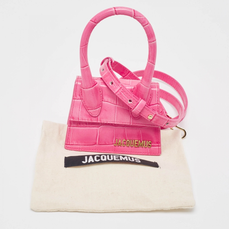 Pre Owned Jacquemus Pink Croc Leather Mini Le Chiquito Top Handle Bag