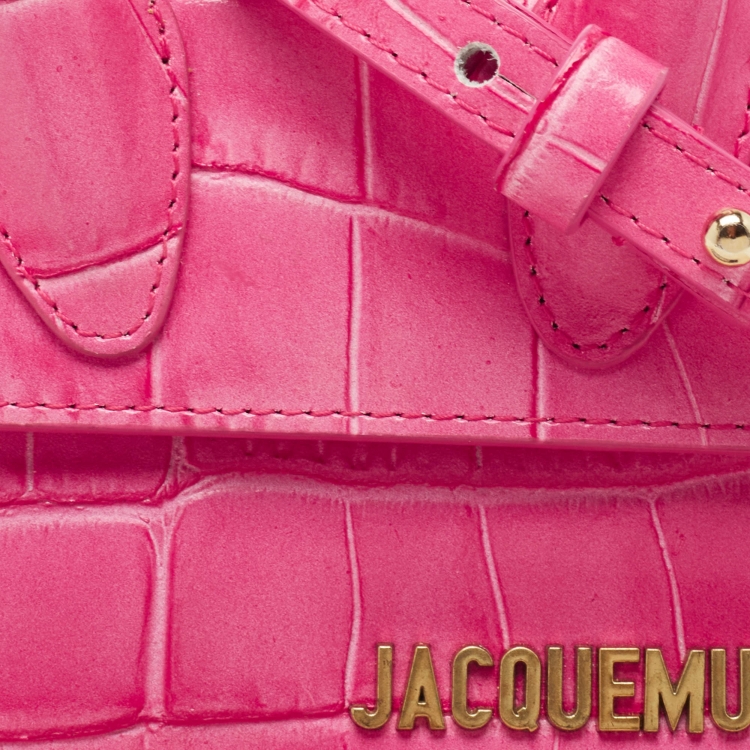 Pre Owned Jacquemus Pink Croc Leather Mini Le Chiquito Top Handle Bag