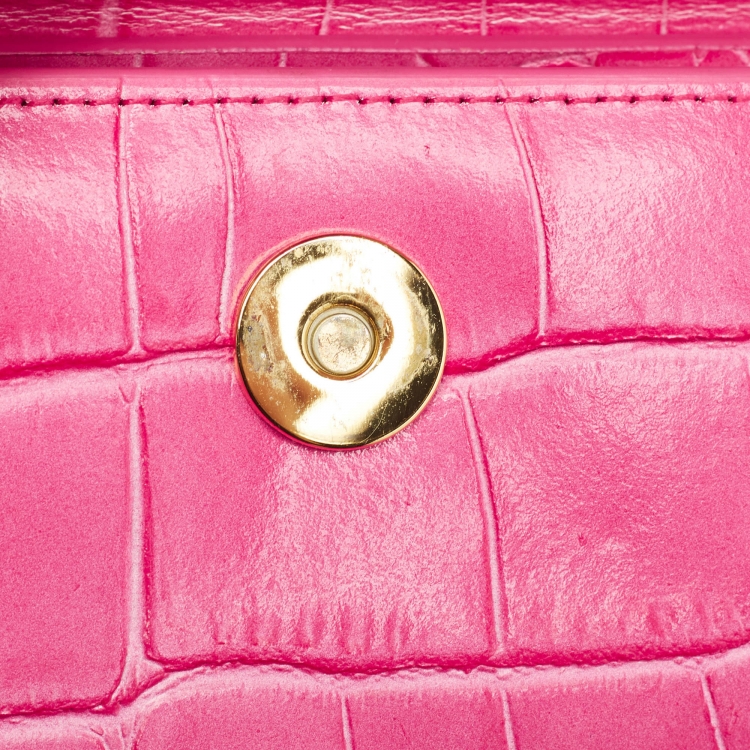Pre Owned Jacquemus Pink Croc Leather Mini Le Chiquito Top Handle Bag