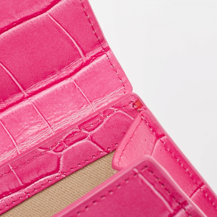 Pre Owned Jacquemus Pink Croc Leather Mini Le Chiquito Top Handle Bag