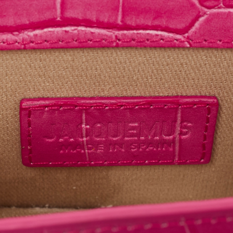 Pre Owned Jacquemus Pink Croc Leather Mini Le Chiquito Top Handle Bag