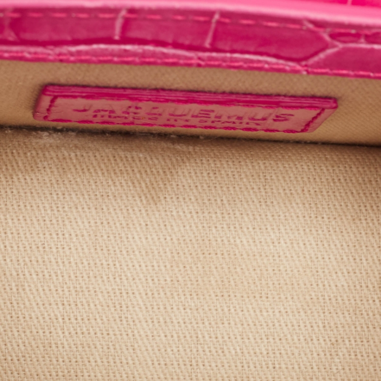 Pre Owned Jacquemus Pink Croc Leather Mini Le Chiquito Top Handle Bag