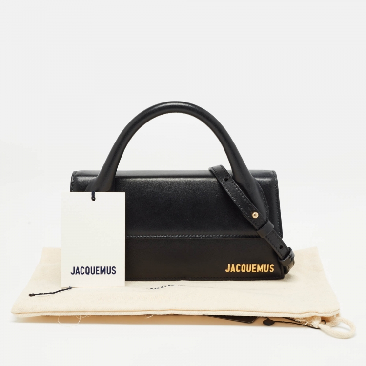 Pre Owned Jacquemus Black Glossy Leather Long Le Chiquito Top Handle Bag