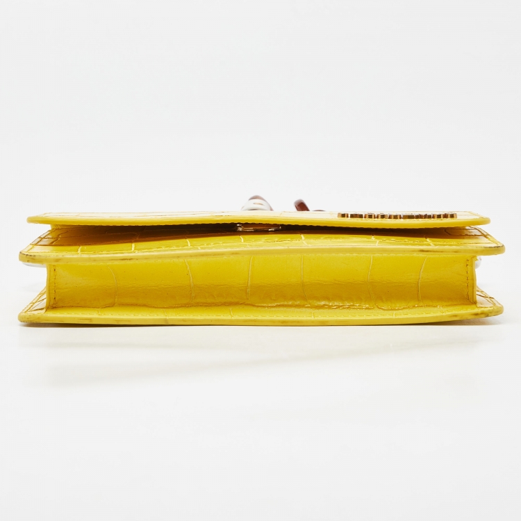Pre Owned Jacquemus Yellow Croc Embossed Leather La Riviera Shoulder Bag