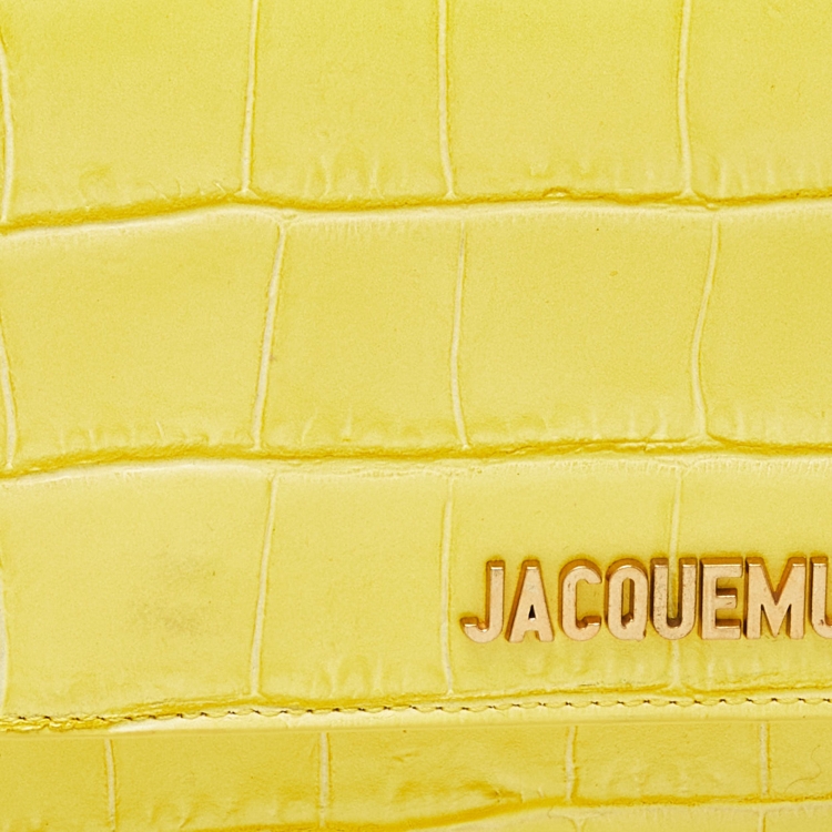 Pre Owned Jacquemus Yellow Croc Embossed Leather La Riviera Shoulder Bag