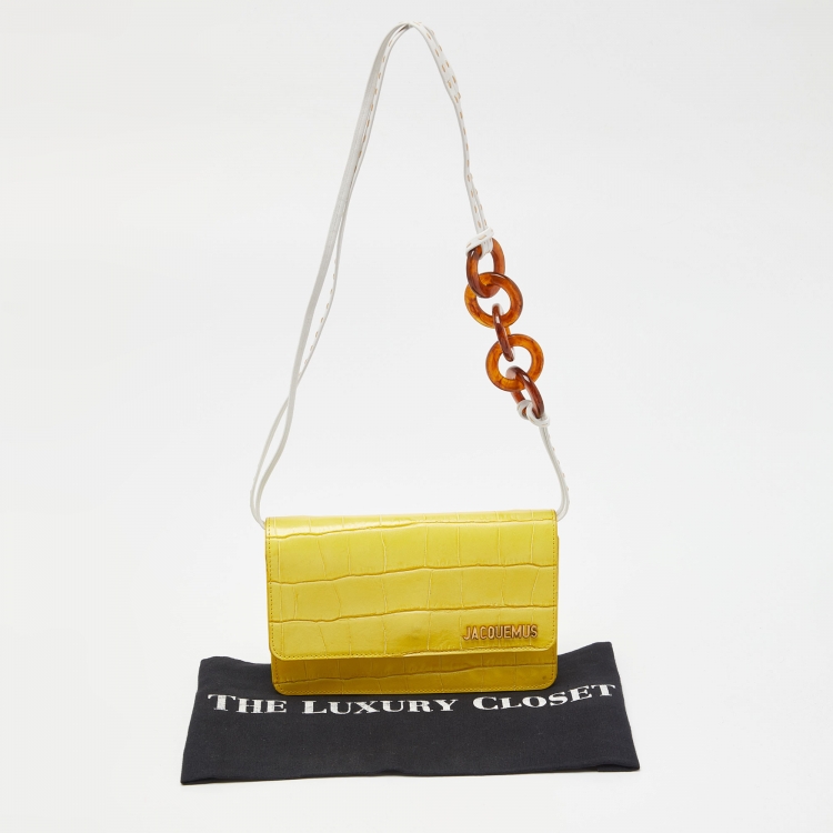 Pre Owned Jacquemus Yellow Croc Embossed Leather La Riviera Shoulder Bag