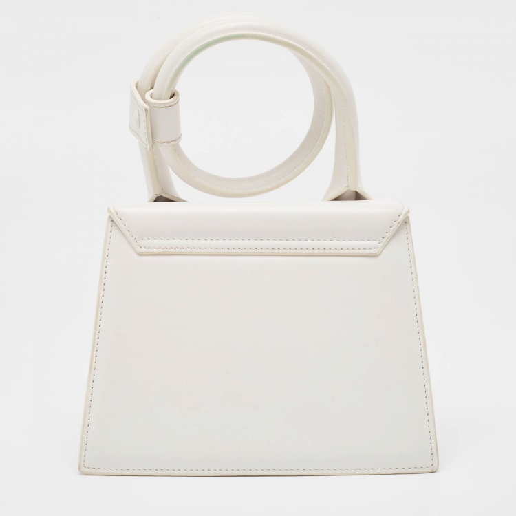 مملوكة مسبقًا Jacquemus White Leather Le Chiquito Noeud Top Handle Bag