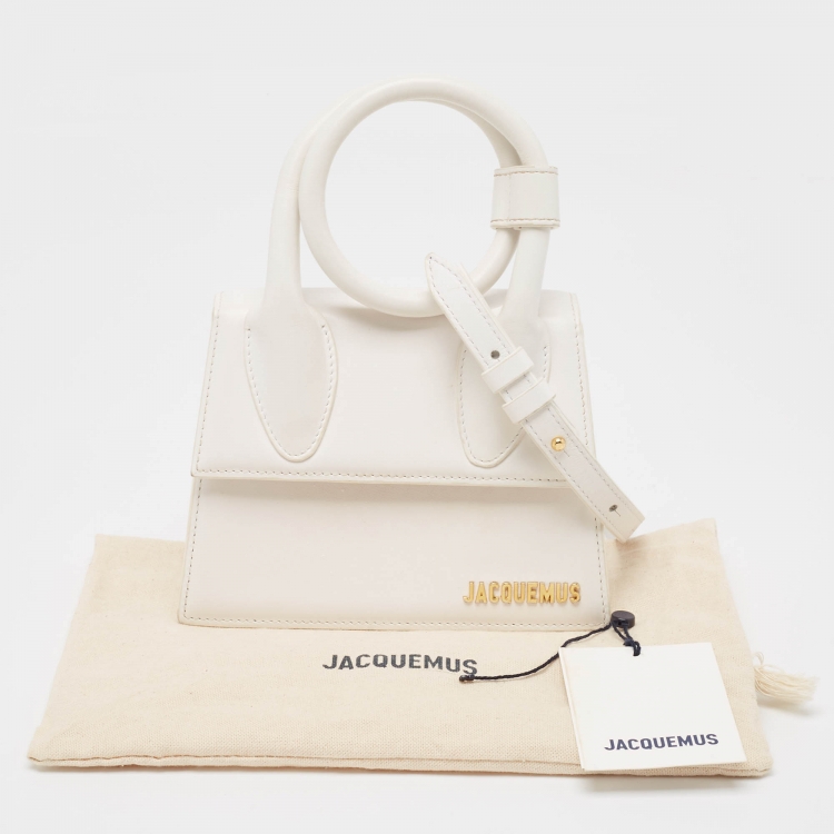 مملوكة مسبقًا Jacquemus White Leather Le Chiquito Noeud Top Handle Bag