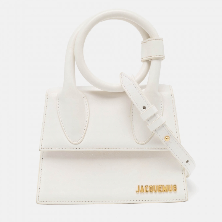 مملوكة مسبقًا Jacquemus White Leather Le Chiquito Noeud Top Handle Bag
