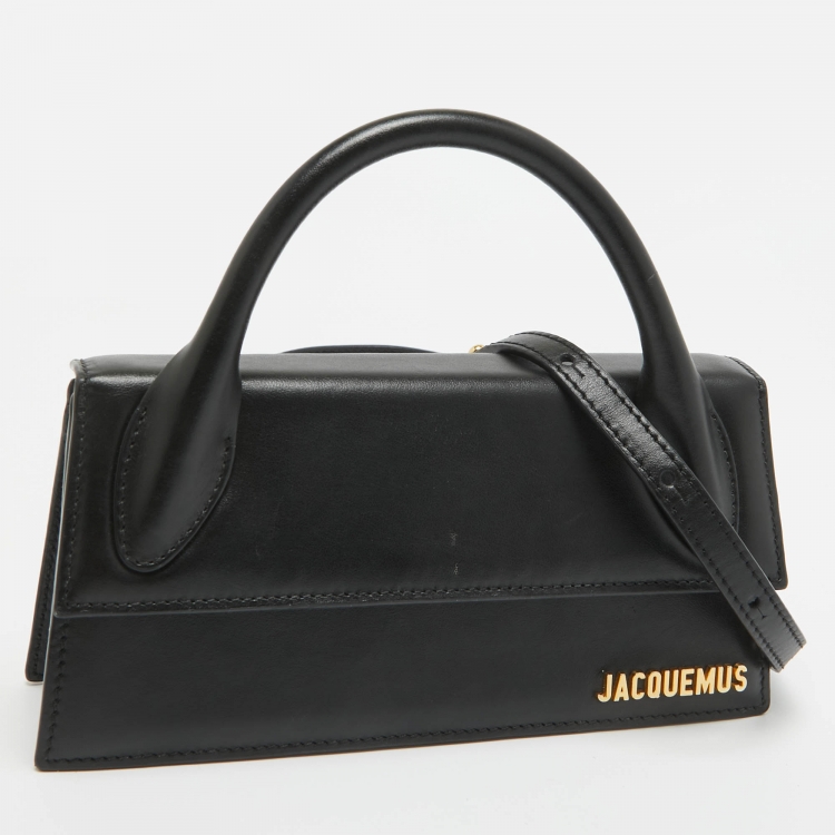 Pre Owned Jacquemus Black Leather Long Le Chiquito Top Handle Bag