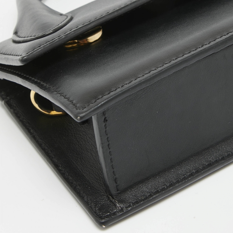 Pre Owned Jacquemus Black Leather Long Le Chiquito Top Handle Bag