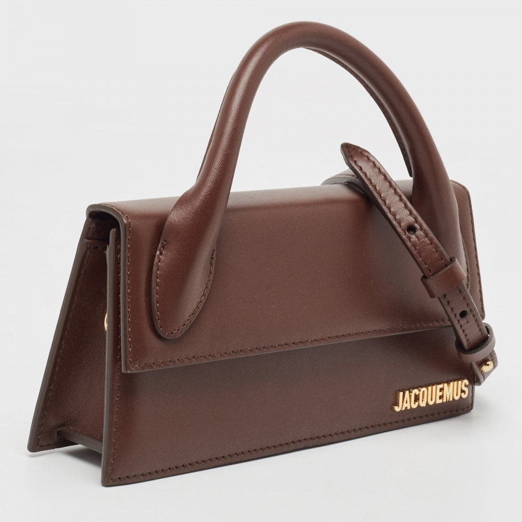 Pre Owned Jacquemus Dark Brown Leather Long Le Chiquito Top Handle Bag