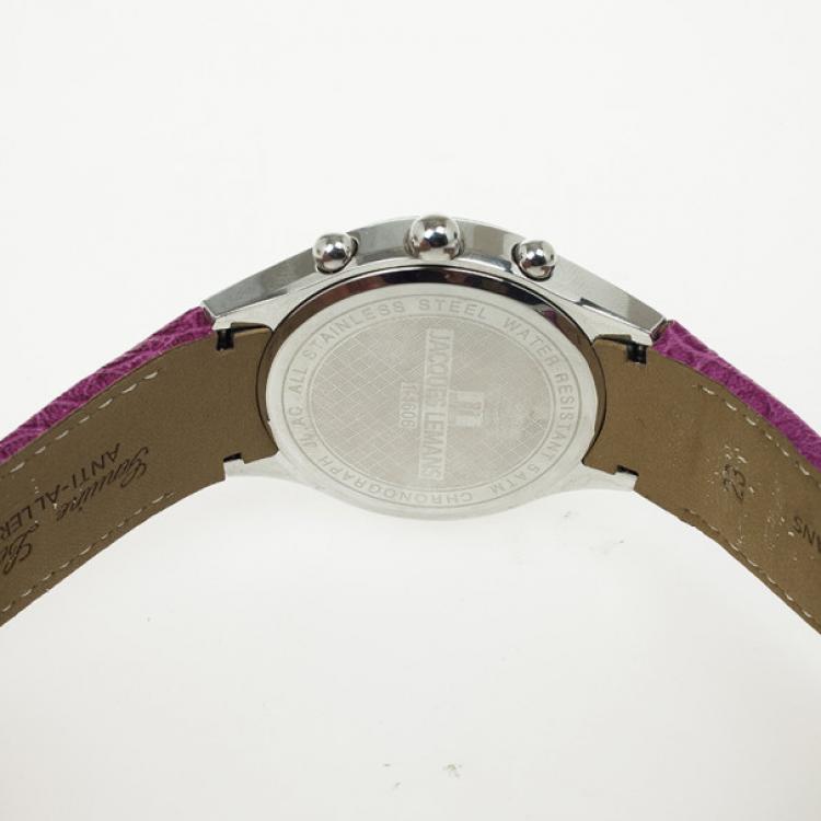 Pre Owned Jacques Lemans Capri 1-1606 SS Leather Chronograph Womens Wristwatch 40 MM