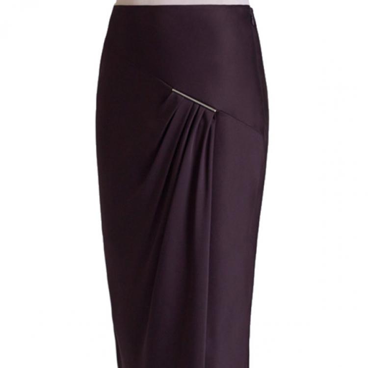 Pre Owned Jason Wu Aubergine Draped Tie-Bar Midi-Skirt M