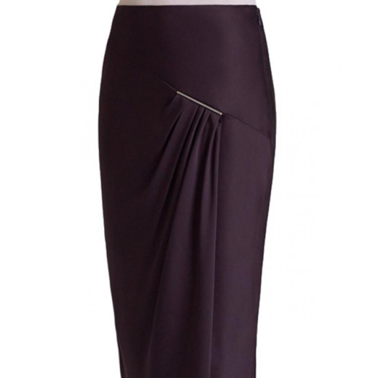 Pre Owned Jason Wu Aubergine Draped Tie-Bar Midi-Skirt L
