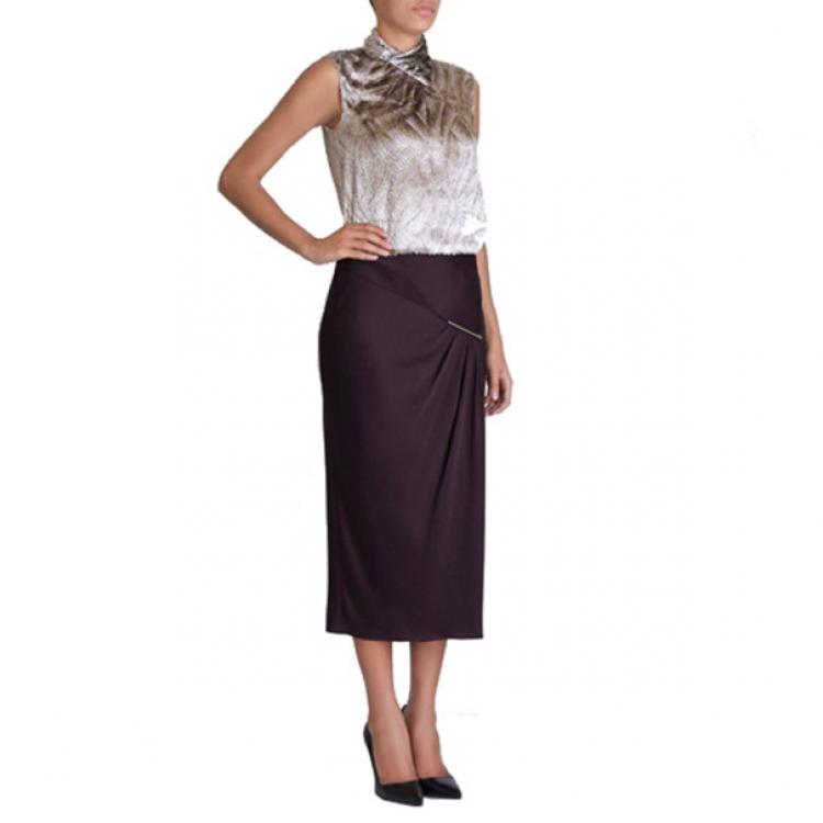 Pre Owned Jason Wu Aubergine Draped Tie-Bar Midi-Skirt L