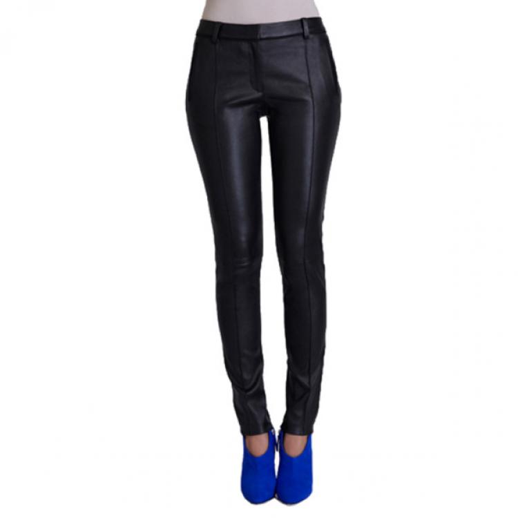 Pre Owned Jason Wu Black Leather Stovepipe Trousers L