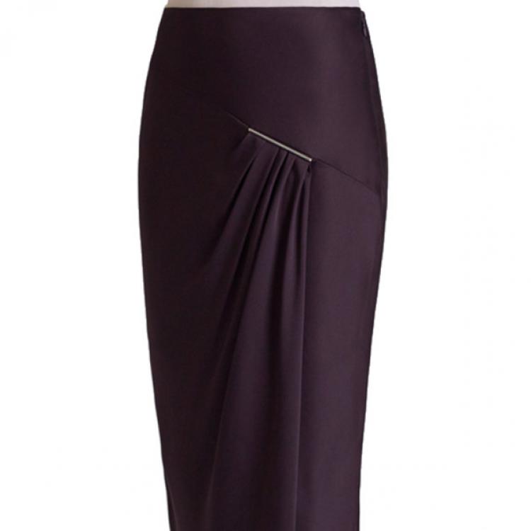 Pre Owned Jason Wu Aubergine Draped Tie-Bar Midi-Skirt S