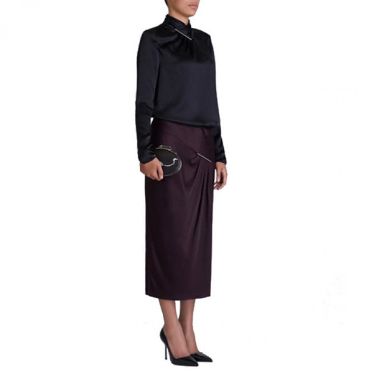 Pre Owned Jason Wu Aubergine Draped Tie-Bar Midi-Skirt S