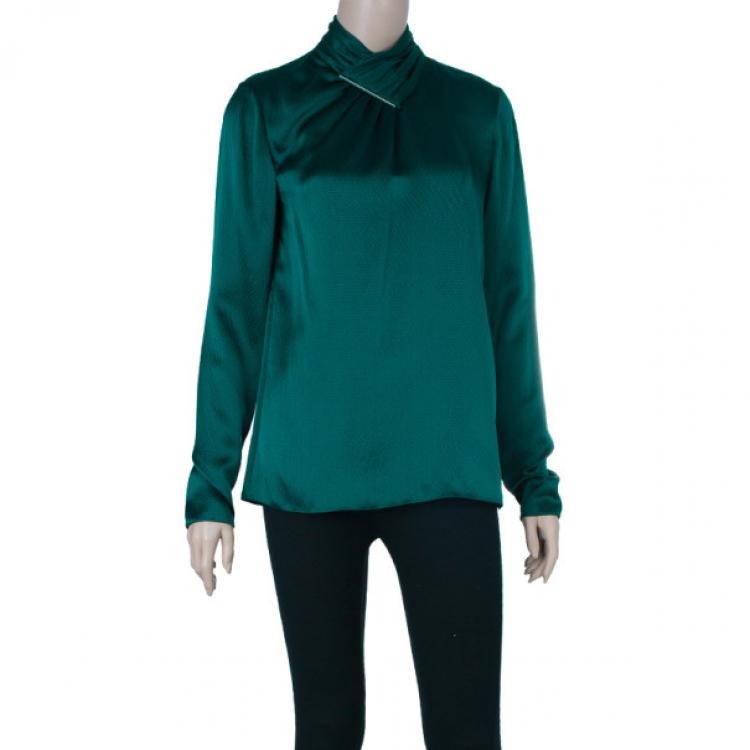مملوكة مسبقًا Jason Wu Green Hammered Silk Blouse M