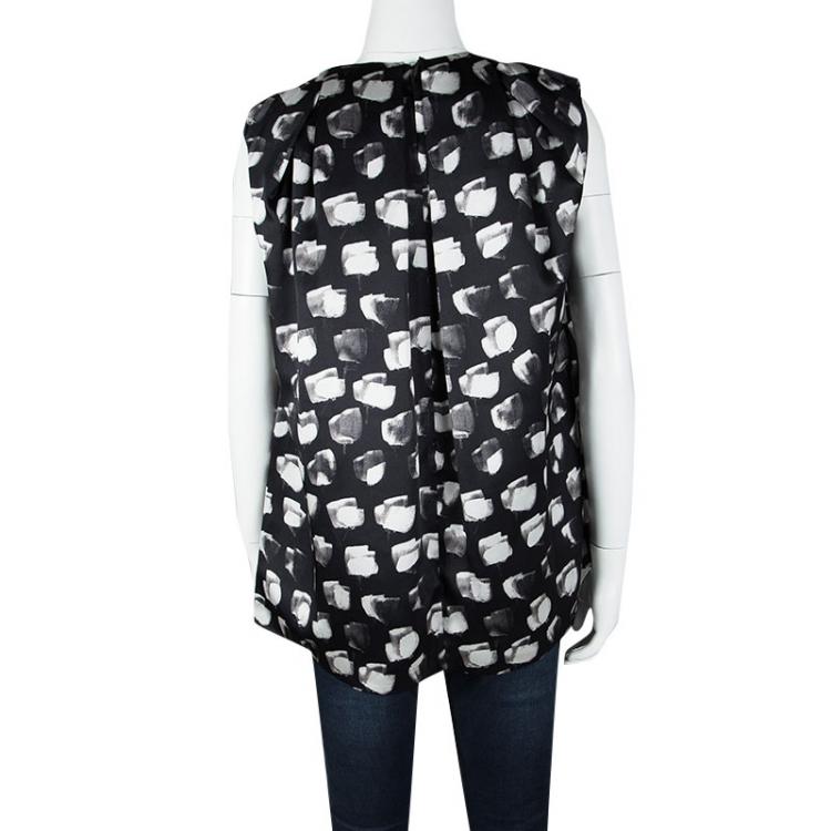 Pre Owned Jason Wu Black Floral Printed Silk Pleat Detail Sleeveless Top M