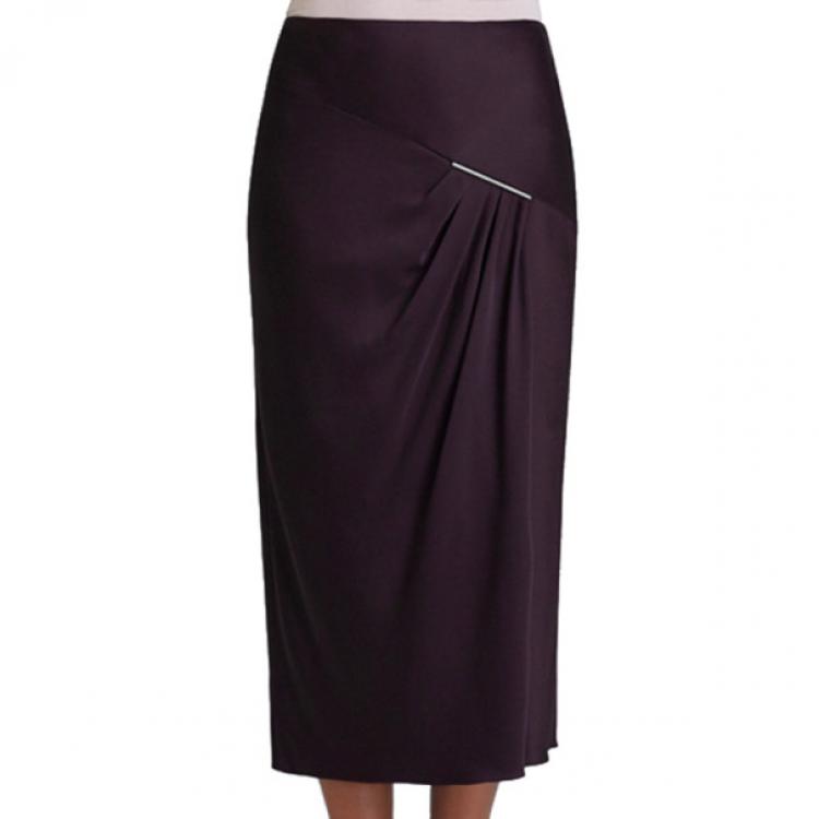 Pre Owned Jason Wu Aubergine Draped Tie-Bar Midi-Skirt M