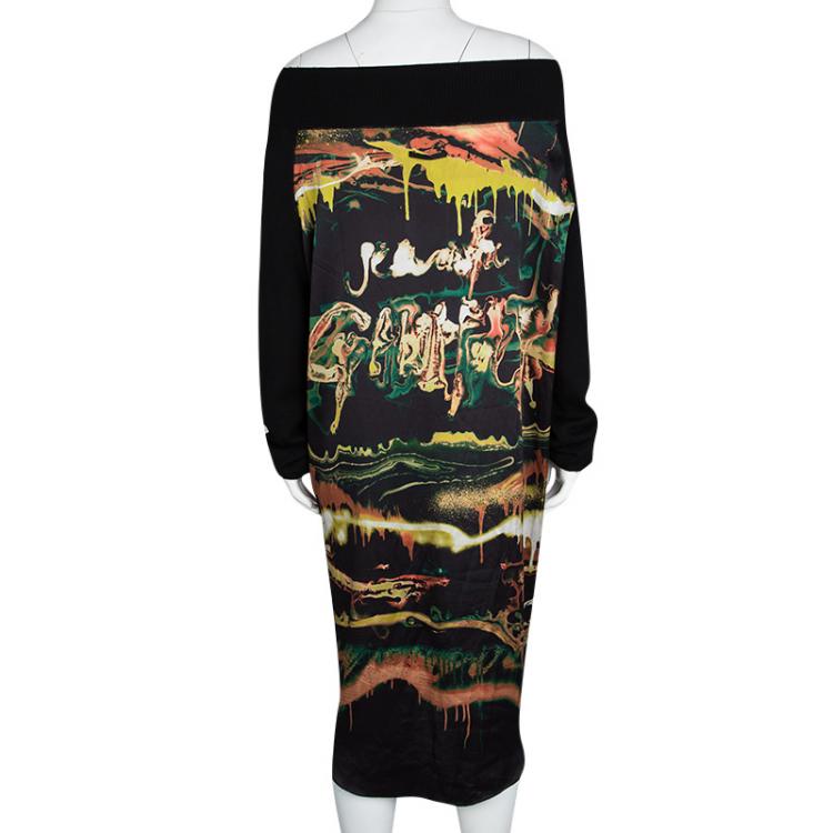 Pre Owned Jean Paul Gaultier Maille Femme Multicolor Printed Contrast Sleeve Dress L