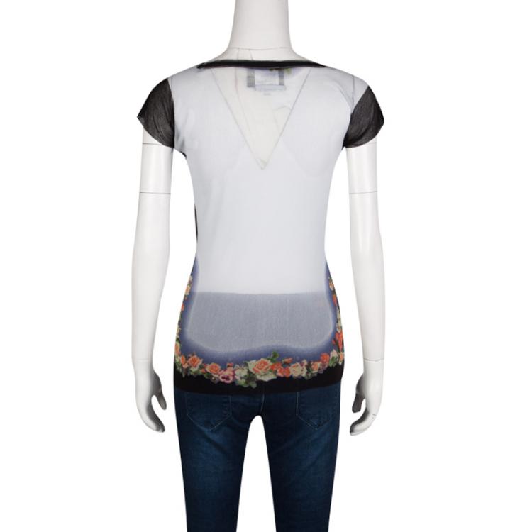 Pre Owned Jean Paul Gaultier Multicolor Floral Print Mesh Top XL