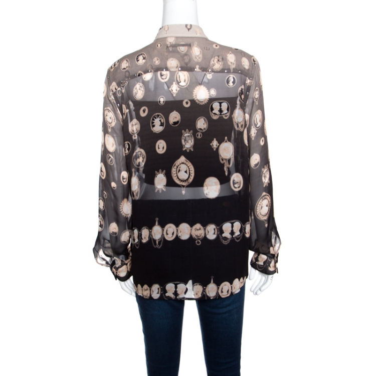 Pre Owned Jean Paul Gaultier Victorian Printed Sheer Silk Studded Shirt M