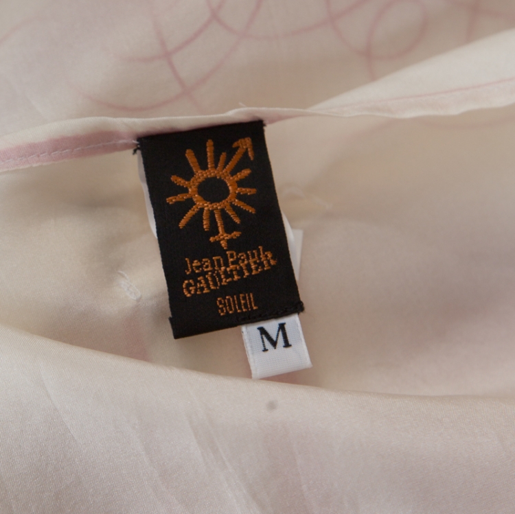 Pre Owned Jean Paul Gaultier Soleil Cream and Red Printed Silk Oversized Belted Kaftan Tunic M