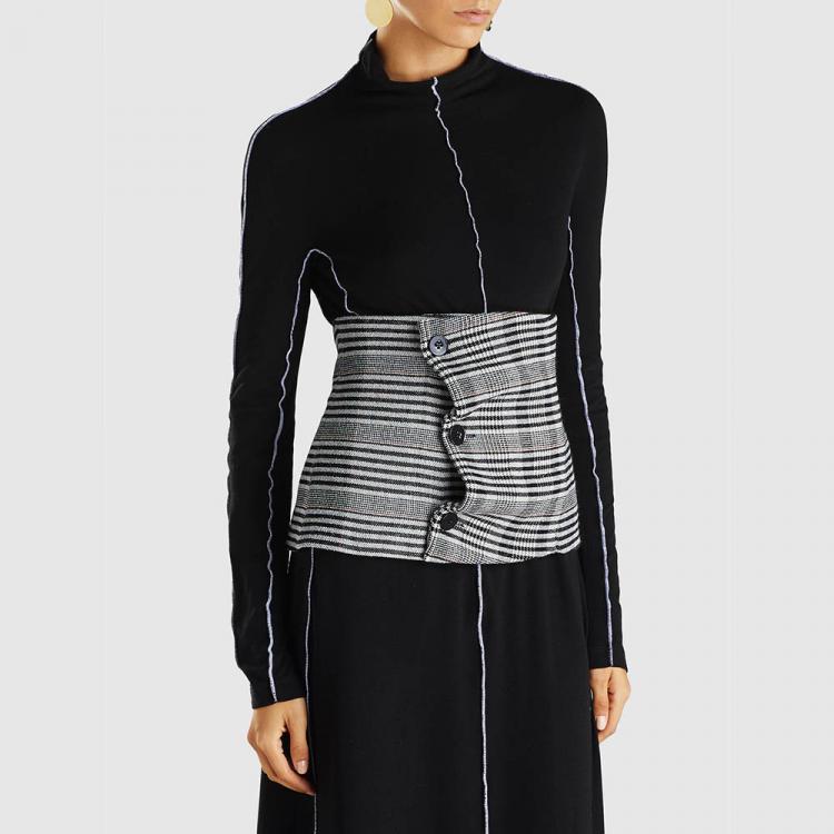 Pre Owned Jil Sander Grey Checkered Button Detail Wool-Blend Waist Belt DE 40
