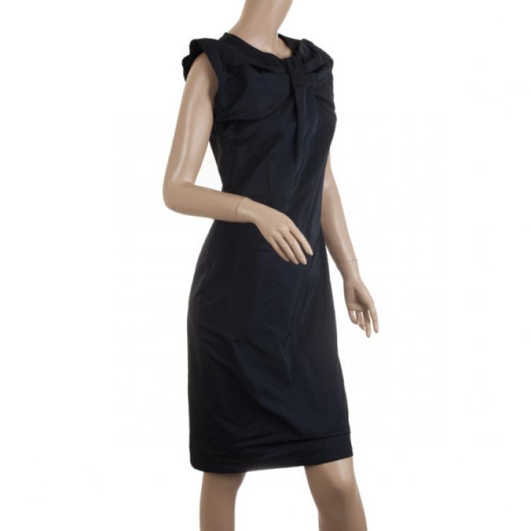 Pre Owned Jil Sander Navy Blue Silk Dress S