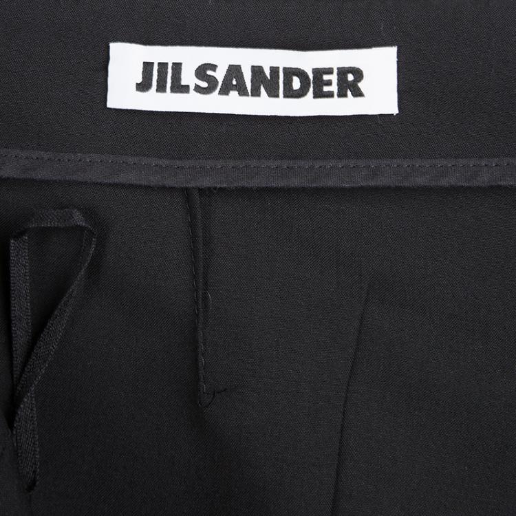 Pre Owned Jil Sander Black Wool Pleated Wide Leg Trousers M