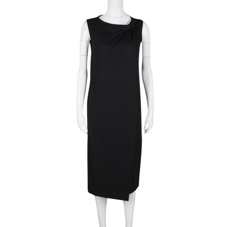 Pre Owned Jil Sander Black Knit Draped Front Sleeveless Dress L