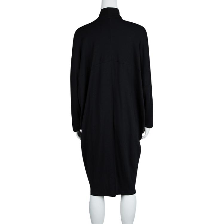 Pre Owned Jil Sander Black Slub Jersey Neck Tie Detail Oversized Dress M