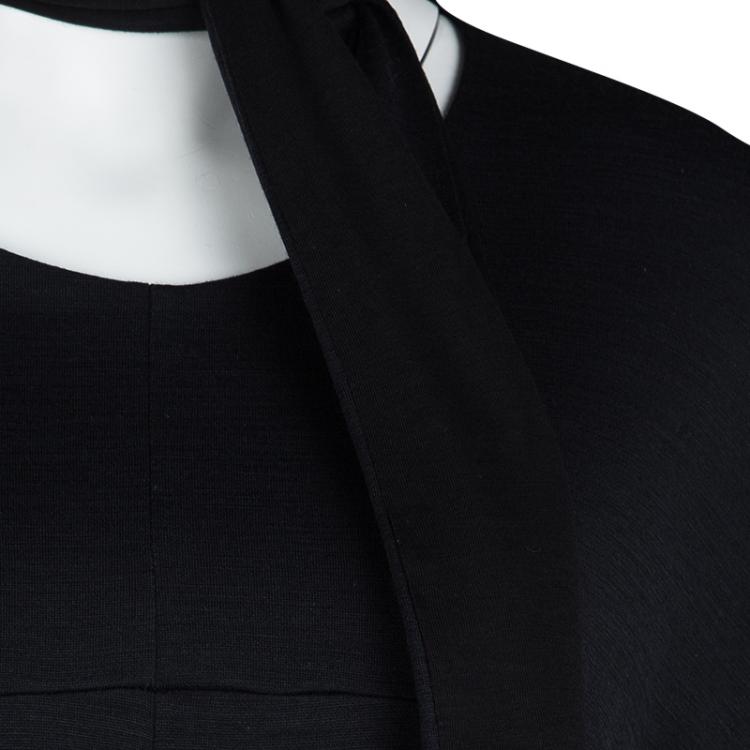Pre Owned Jil Sander Black Slub Jersey Neck Tie Detail Oversized Dress M