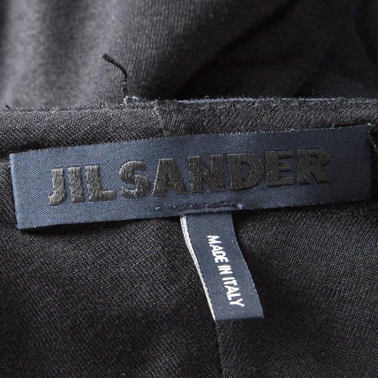 Pre Owned Jil Sander Black Slub Jersey Neck Tie Detail Oversized Dress M
