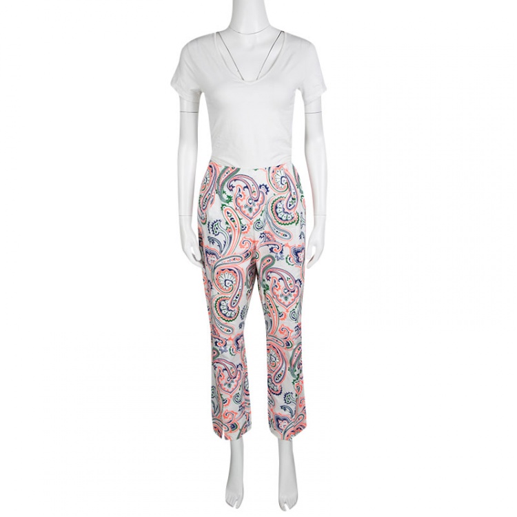 Pre Owned Jil Sander Neon Lunetta Paisley Print Tailored Cotton Trousers L