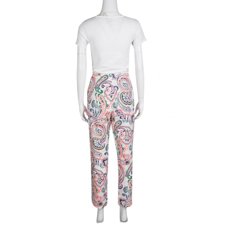 Pre Owned Jil Sander Neon Lunetta Paisley Print Tailored Cotton Trousers L