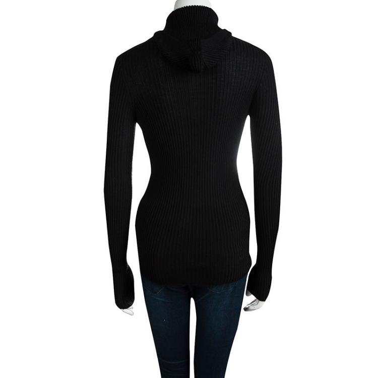 Pre Owned Jil Sander Black Cashmere Ribbed Knit Hooded Sweater S