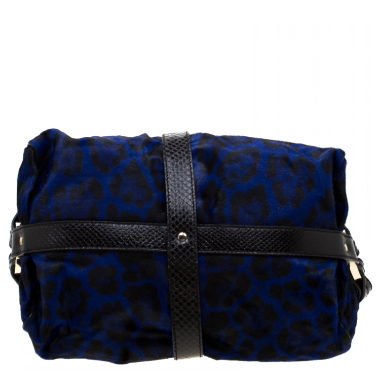 Pre Owned Jimmy Choo Black/Blue Leopard Print Calfhair and Leather Odette Bag