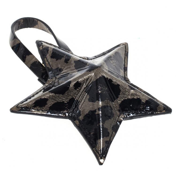 Pre Owned Jimmy Choo Leopard Print Patent Star Pouch