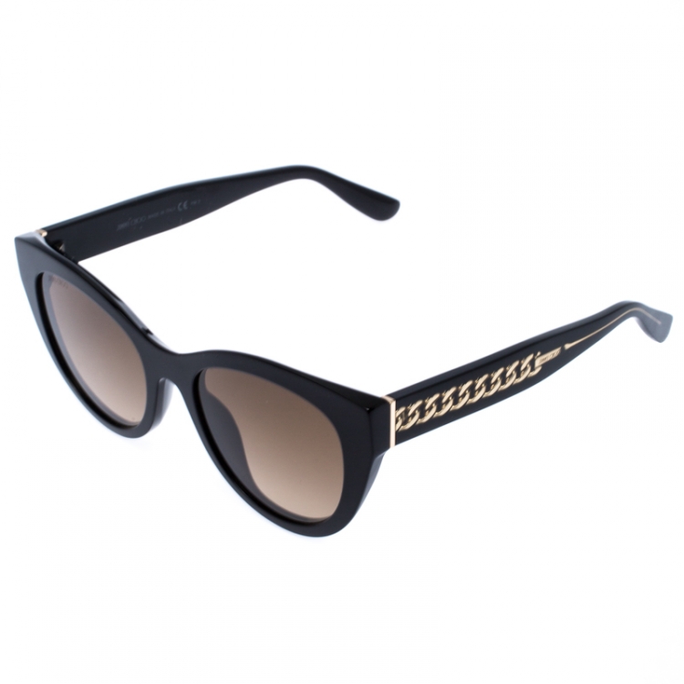 Pre Owned Jimmy Choo Black/Brown 807HA Chana Cateye Sunglasses