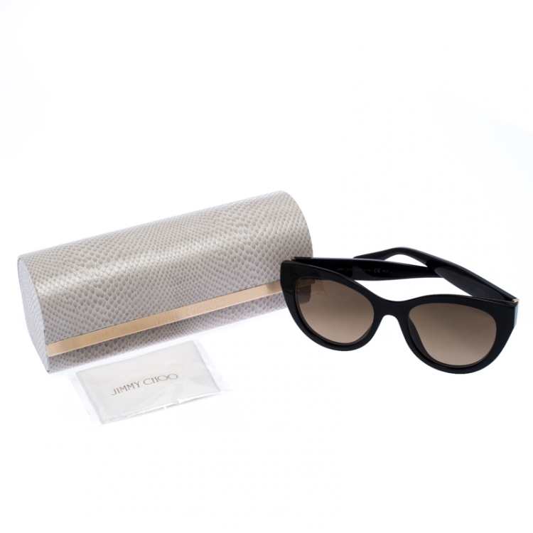 Pre Owned Jimmy Choo Black/Brown 807HA Chana Cateye Sunglasses
