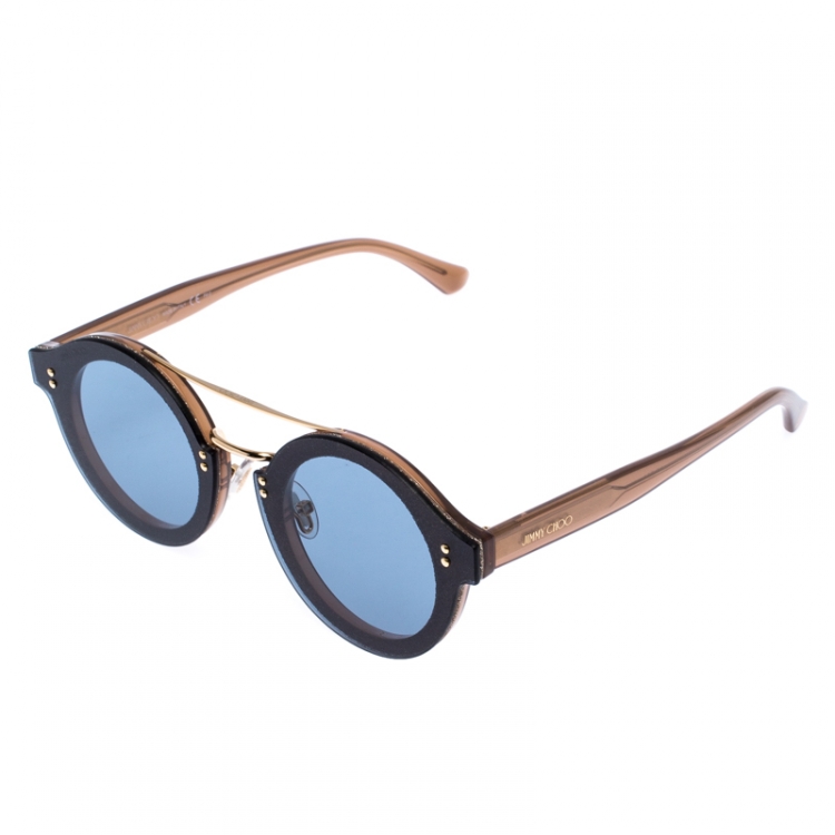 Pre Owned Jimmy Choo Light Brown/Blue Smoke Montie Round Sunglasses