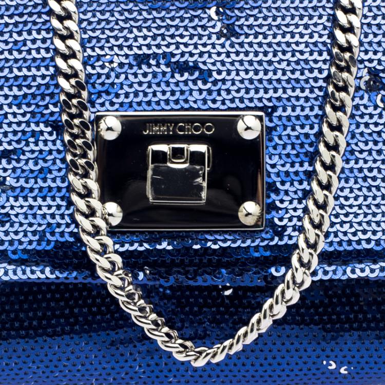 Pre Owned Jimmy Choo Blue/Silver Sequined Ruby Clutch