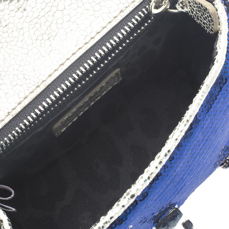 Pre Owned Jimmy Choo Blue/Silver Sequined Ruby Clutch